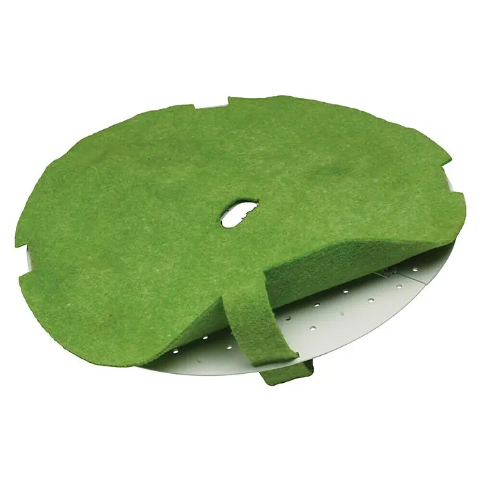 biOrb Terrarium AIR - Ø x H: 51,2 x 57,8 cm, 60 l, Weiß, Kunststoff - Grüne Filtermatte für Teiche. Sie ist rund und hat einen Loch in der Mitte. Sie liegt auf einem runden, weißen perforierten Boden.