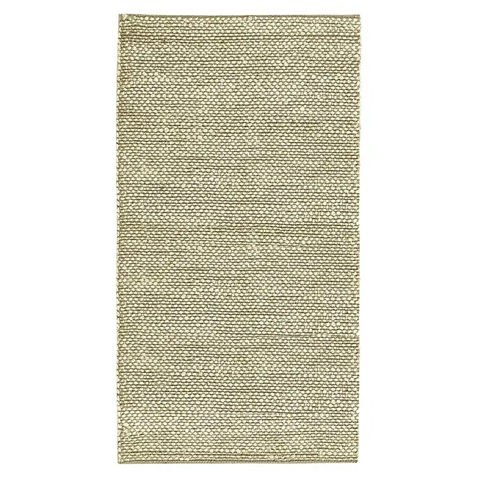 Alfombra de yute Málaga - Blanco, 150 x 80 cm, 100% yute - Primer plano texturizado de una muestra de tela beige. El tono neutro y la textura sutil lo hacen versátil.