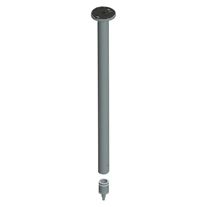 Keuco Plan DeckenstützeBreite: 50 cm, Chrom - Das Bild zeigt eine graue Säule mit einer runden Basis und einem kleineren, zylindrischen Teil am unteren Ende. Ideal für Konstruktionen.