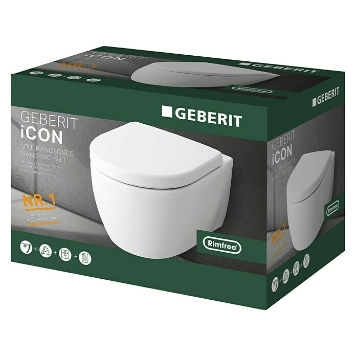 Geberit iCon Spülrandloses Wand-WC-Set iCon (Mit WC-Sitz, Tiefspüler, Weiß)