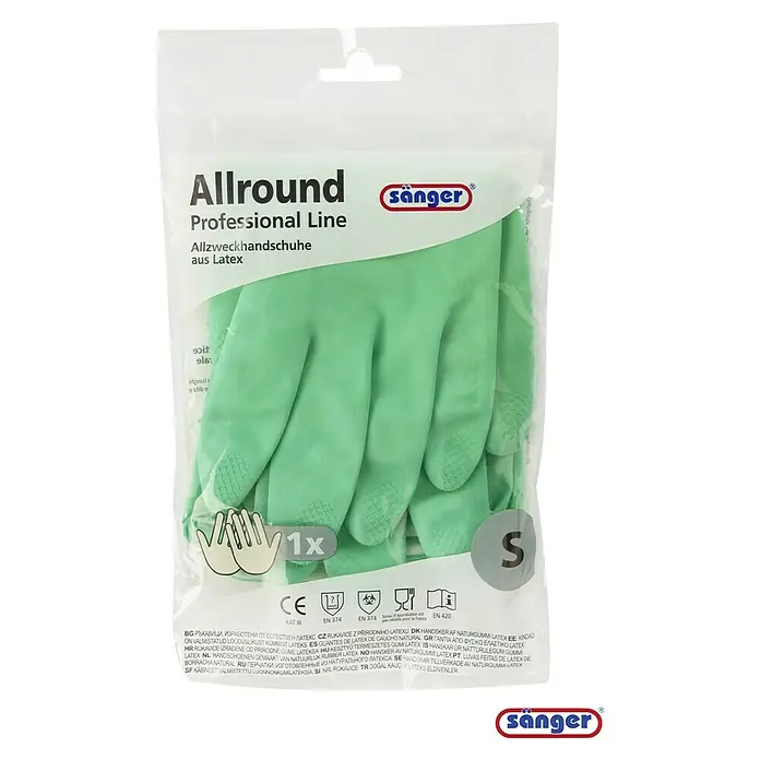 Sänger Professional Line Haushaltshandschuhe Allround - S, Grün, Latex - Allround Professional Line Latex-Handschuhe in Größe S, ideal für den Haushalt. Die Handschuhe bieten Schutz und Komfort bei verschiedenen Aufgaben.