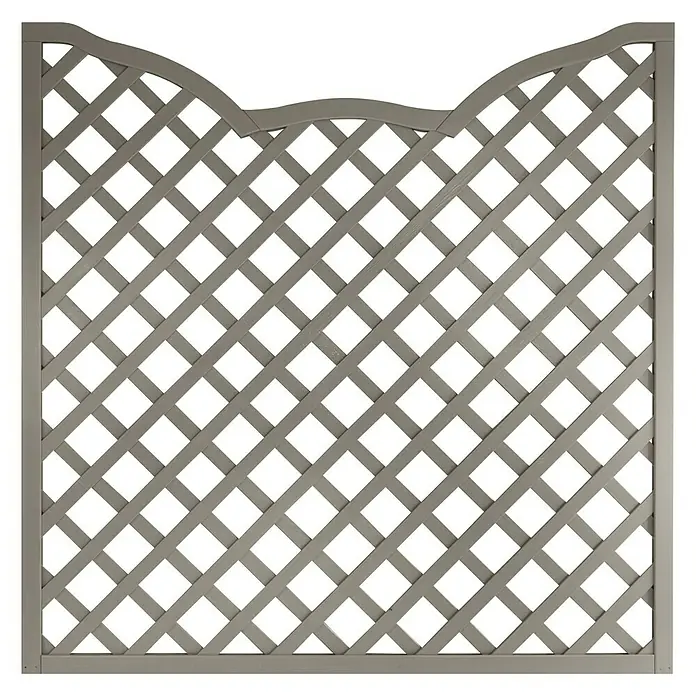 Andrewex Sichtschutzelement Calais Gitter - 180 x 180 cm, Mit Ornament-Gitter, Mit Bogen, Grau - Graues Gartenzaunfeld mit dekorativem Oberteil und Rautenmuster für Privatsphäre und eine stilvolle Gartengestaltung im Freien.