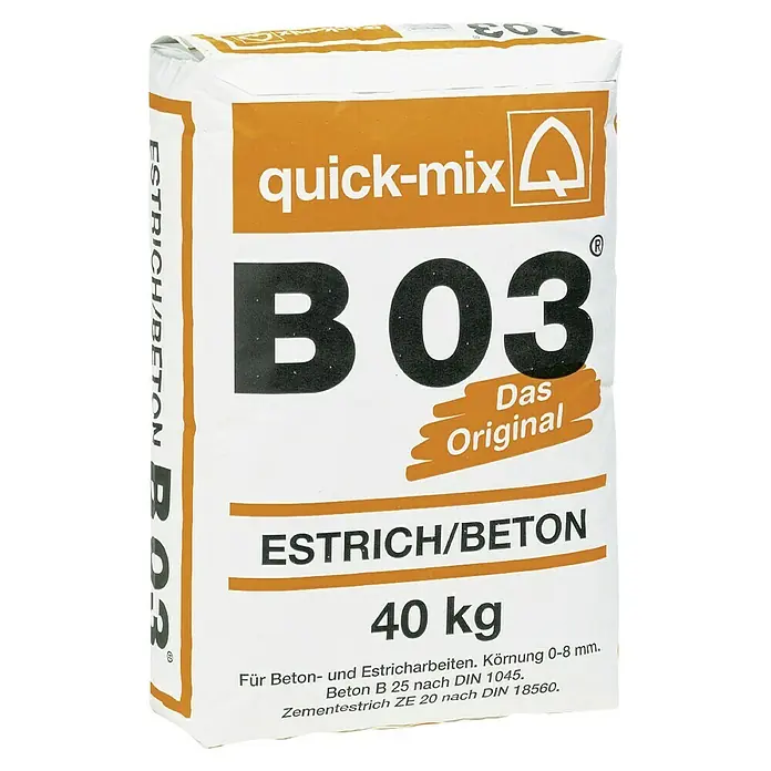 Quick-Mix Estrichbeton B03 - 40 kg - Sack Quick-Mix B03 Estrich/Beton, 40 kg. Für Beton- und Estricharbeiten, Körnung 0-8 mm, ideal für Bauprojekte.