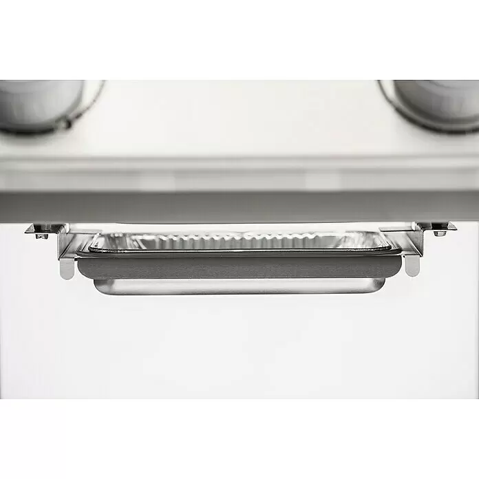 Weber Barbacoa de gas Spirit II E-310 + 7 accesorios - Superficie de la parrilla (An x Pr): 60 x 46 cm, 8,7 kW, Número de quemadores: 3 - Bandeja recogegrasa de acero inoxidable con bandeja de papel de aluminio, montada bajo una superficie de cocción.