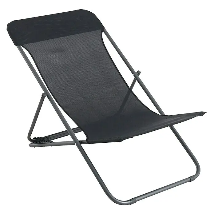 Sunfun Garten-Liegestuhl - Schwarz, Klappbar - Eine schwarze, zusammenklappbare Sonnenliege mit einem robusten Metallrahmen. Perfekt für entspannte Stunden im Garten oder am Pool.