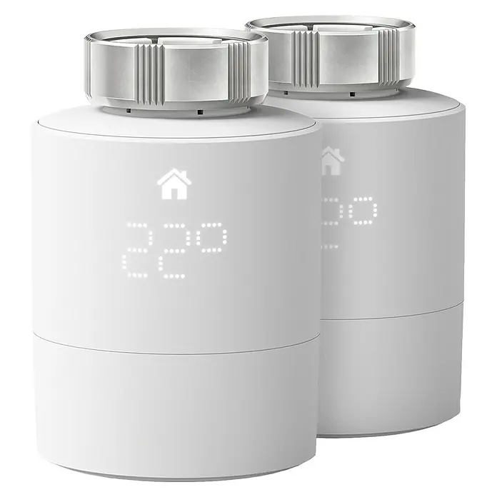Tado Smartes Termostato de radiador Duo pack - M30 x 1,5 mm, 2 ud. - Dos termostatos de radiador inteligentes blancos con pantalla digital y dial de ajuste para controlar la temperatura.
