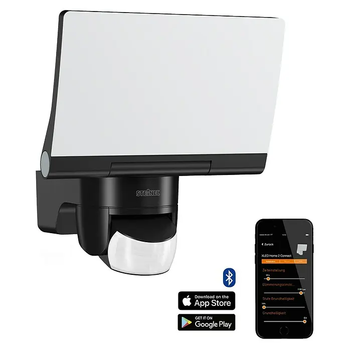 Steinel LED-Sensor-Außenwandleuchte XLED home 2 SC schwarz - 13,7 W, L x B x H: 16,1 x 18 x 21,8 cm, Schwarz, Warmweiß - Intelligenter LED-Strahler von Steinel mit App-Steuerung zur individuellen Anpassung von Licht und Sensoreinstellungen.