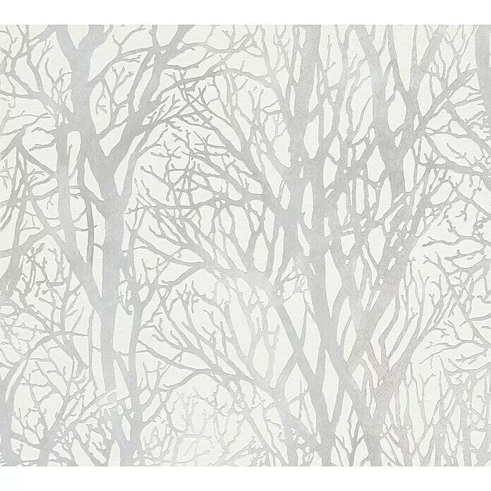 A.S. Création New Life Vliestapete Bäume - Weiß/Silber, Floral, 10,05 x 0,53 m - Detailaufnahme