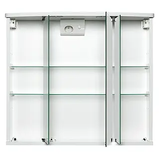 Armoire Miroir Salle De Bain Jokey Funa LED - Dimensions 68x60x22 Cm, 3 Portes Miroir, 2 étagères Verre, éclairage LED 4000K - Blanc