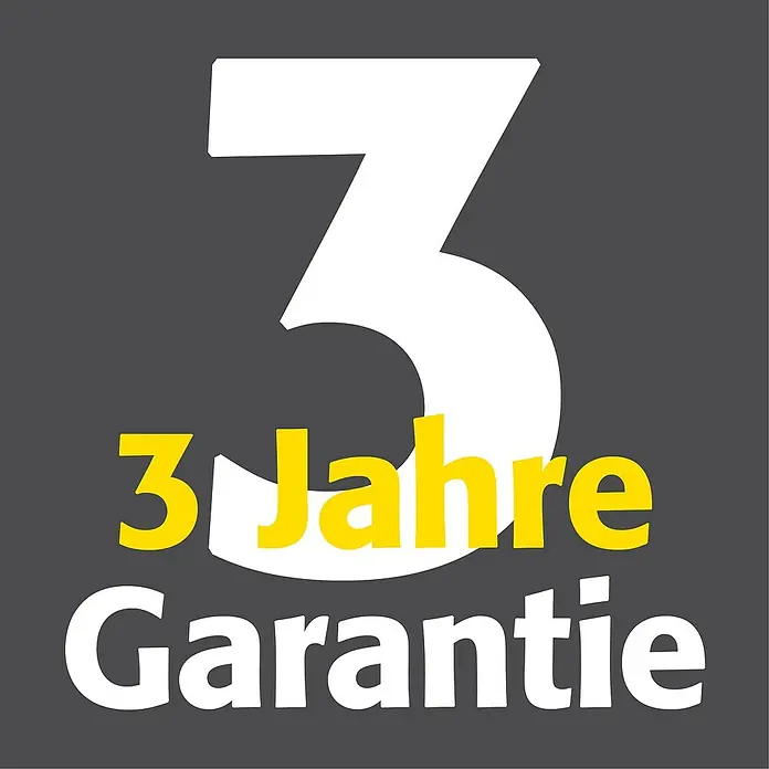 Juwel Stand-Wäscheständer SuperDry Wing - Länge Wäscheleine: 8,8 m, L x B x H: 103,1 x 60,1 x 7,1 cm, Weiß/Obsidian Grey - 3 Jahre Garantie-Logo auf grauem Hintergrund. Großes weißes "3" oben, darunter gelber Text "3 Jahre" und darunter "Garantie" in Weiß.