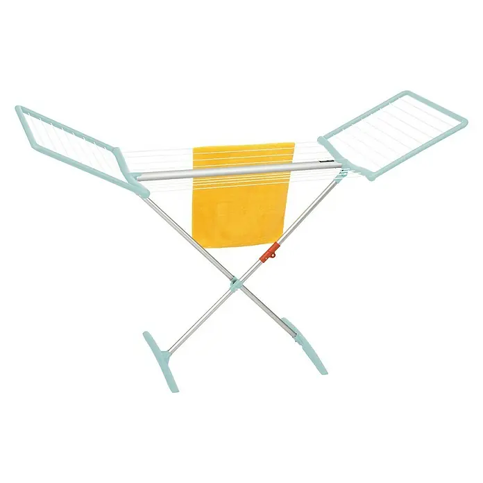 Juwel Flügel-Wäscheständer FashionDry Autostretch - Länge Wäscheleine: 18 m, L x B x H: 180 x 57,5 x 103,5 cm, Mint - Wäscheständer mit gelbem Handtuch, ideal zum Trocknen von Kleidung. Praktisch und platzsparend für den Innen- und Außenbereich.