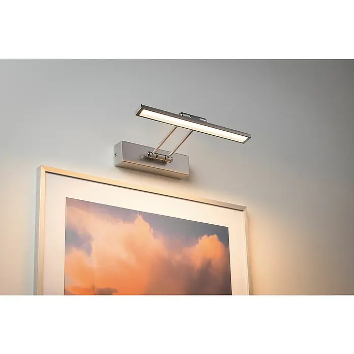 Paulmann Galeria LED-Bilderleuchte Beam Thirty - 5 W, L x B x H: 29 x 19 x 4,6 cm, Nickel gebürstet, Warmweiß - Wandmontierte LED-Bilderleuchte in gebürstetem Nickel beleuchtet ein gerahmtes Kunstwerk und akzentuiert seine Farben an der Wand.