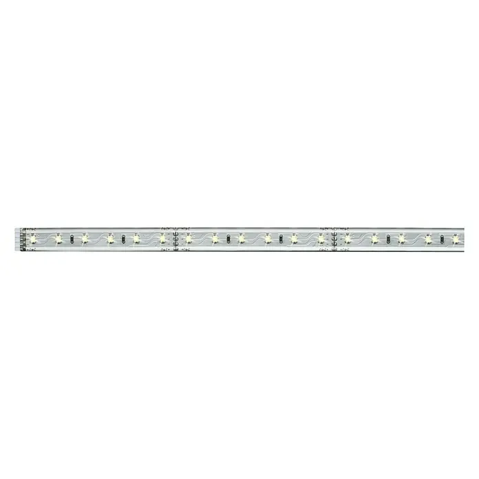 Paulmann MaxLED 500 Tira LED - Largo: 1 m, Color de luz: Blanco cálido, 7 W, 550 lm, Recubierto - Primer plano de una tira de luz LED. La tira está equipada con múltiples LED que emiten luz brillante y proporcionan iluminación uniforme.