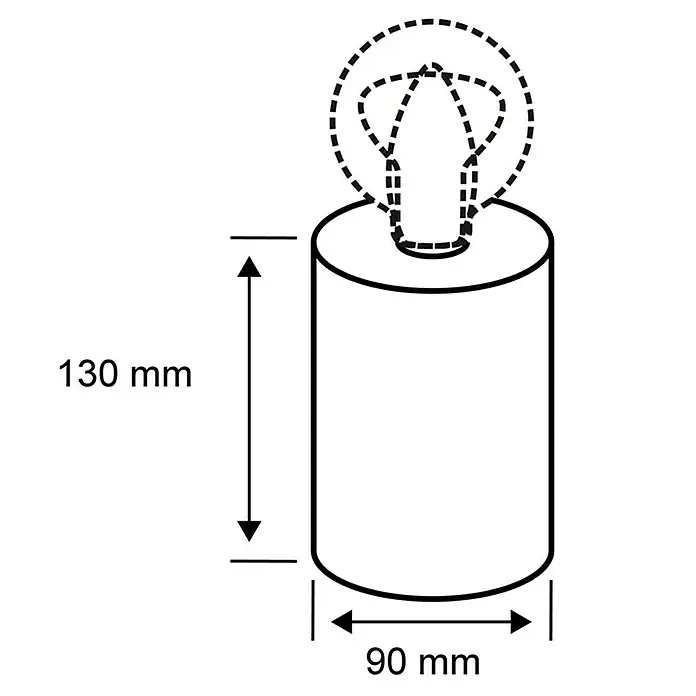 Paulmann Neordic Tischleuchte rund Mik - 20 W, Ø x H: 220 mm x 13 cm, Grau, E27 - Abbildung einer zylindrischen Lampe mit den Maßen 130 mm Höhe und 90 mm Durchmesser, einschließlich des Leuchtmittels.