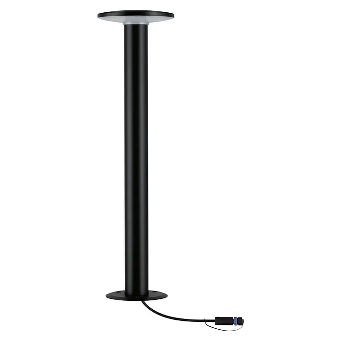 Paulmann Plug & Shine LED-Außenleuchte Plate - 6 W, Warmweiß, IP44, Farbtemperatur: 3.000 K - Eine moderne, schwarze LED-Wegeleuchte mit einem runden Kopf und einem robusten Sockel für den Außenbereich.