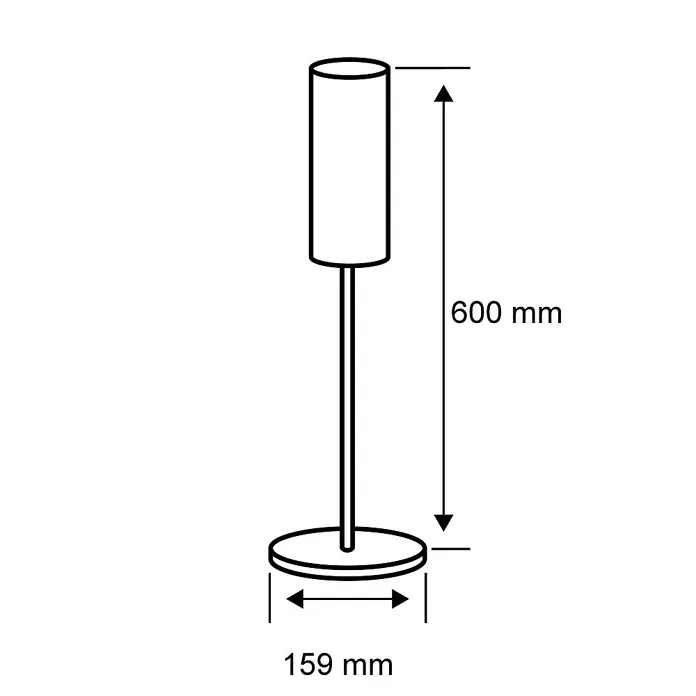 Paulmann Plug & Shine LED-Außenleuchte Plate - 6 W, Warmweiß, IP44, Farbtemperatur: 3.000 K - Abbildung einer Stehlampe mit den Maßen 600 mm Höhe und 159 mm Durchmesser des Sockels.