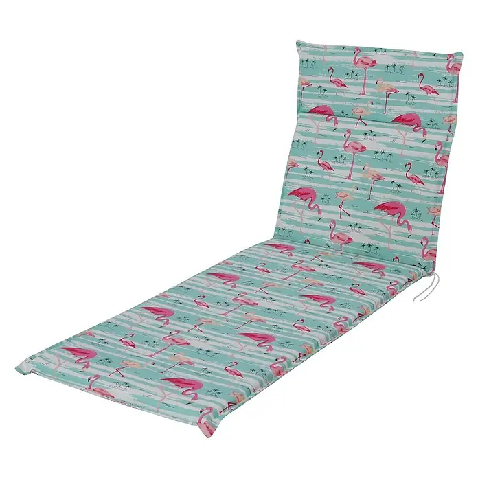 Sunfun Esdo Liegenauflage - Türkis/Pink, L x B x H: 190 x 63 x 4,5 cm, Polyester, Liegenauflage - Liegematratze mit Flamingo-Muster. Die Strandmatratze ist ideal für den Strand und Urlaub und hat ein Muster mit Flamingos und Palmen.
