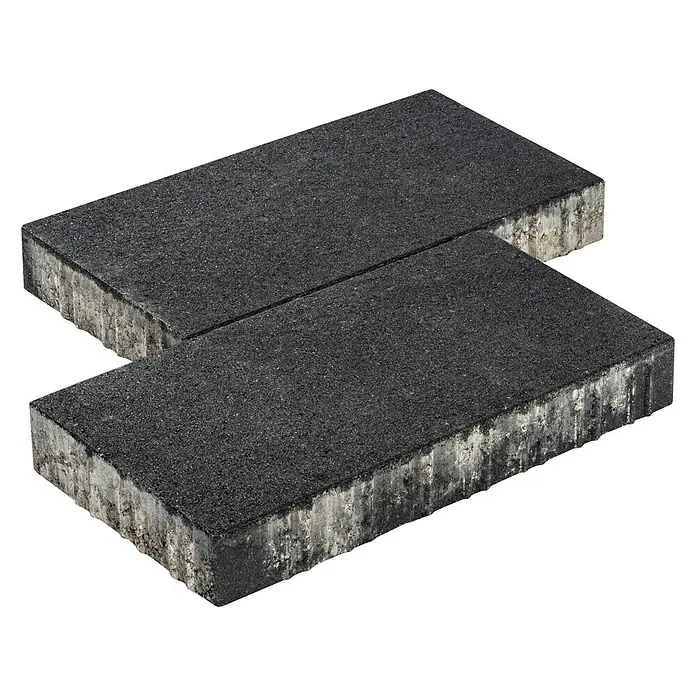 Diephaus Pflasterstein Lincoln - Basalt, 60 x 30 x 8 cm, Rechteckig - Zwei dunkle Pflastersteine mit rauer Oberfläche, ideal für Gartenwege oder Terrassen.
