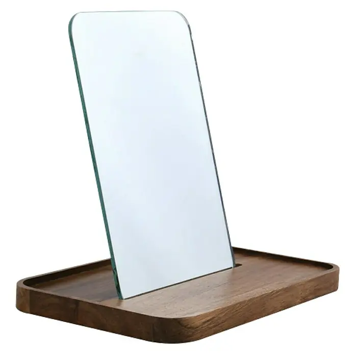 Spirella Espejo con marco rectangular Alesia - 17,4 x 19 cm - Un elegante espejo rectangular con base de madera, que añade un toque de estilo a cualquier habitación. Perfecto para el uso diario y como elemento decorativo.