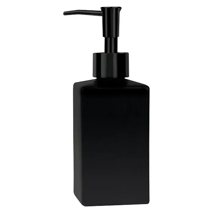 Spirella Dispensador de jabón Quadro-matt - L x An x Al: 65 x 65 x 175 cm, Cerámica, Negro - Elegante dispensador de jabón negro con un diseño cuadrado moderno, perfecto para baño o cocina.