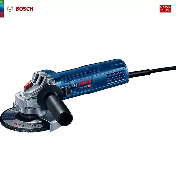 Bosch Professional Elektro-Winkelschleifer GWS 9-125 S - Durchmesser Scheibe: 125 mm, Leerlaufdrehzahl: 2.800 U/min - 11.000 U/min - Blauer Bosch Professional Winkelschleifer mit silbernem Kopf, schwarzem Zusatzhandgriff und aufgesetzter Trennscheibe.