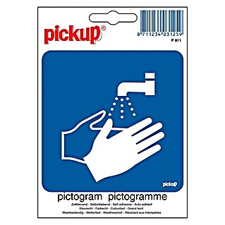 Pickup Etiqueta adhesiva (L x An: 10 x 10 cm, Obligatorio lavarse las manos, Azul/Blanco)