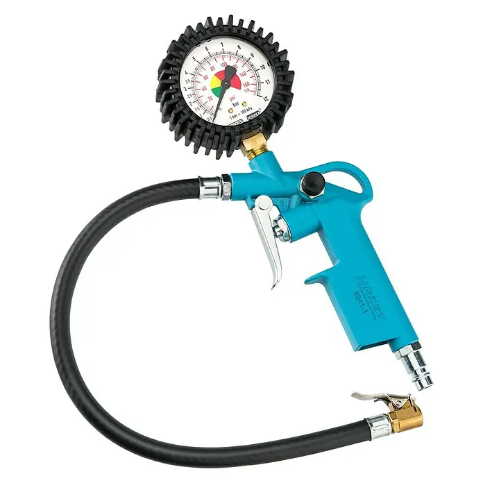 Hazet Reifenfüllmesser 9041-1 - Max. 8 bar, Schlauchlänge: 40 cm - Hier ist eine HAZET Reifenfüllpistole mit Manometer, die für präzises Aufpumpen sorgt.