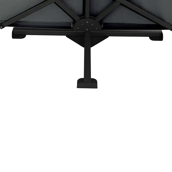 Siena Garden Sichtschutz Ben - 280 x 150 cm, Anthrazit - Nahaufnahme der Basis eines schwarzen Sonnenschirms, die Stabilität und Funktionalität für den Außenbereich bietet.