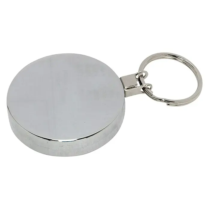Llavero retráctil - Diámetro: 52 mm, Metal - Llavero redondo de metal, brillante. Ideal para llaves y accesorios.
