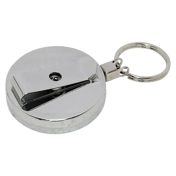 Llavero retráctil - Diámetro: 52 mm, Metal - Carrete de llaves cromado con clip retráctil para una fácil fijación y acceso rápido a las llaves. Ideal para uso diario.