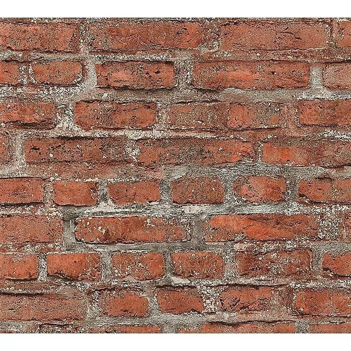 A.S. Création Elements Vliestapete Backsteinmauer - Rot/Grau, Steinoptik, 10,05 x 0,53 m - Textur einer verwitterten roten Ziegelwand mit grauem Mörtel.