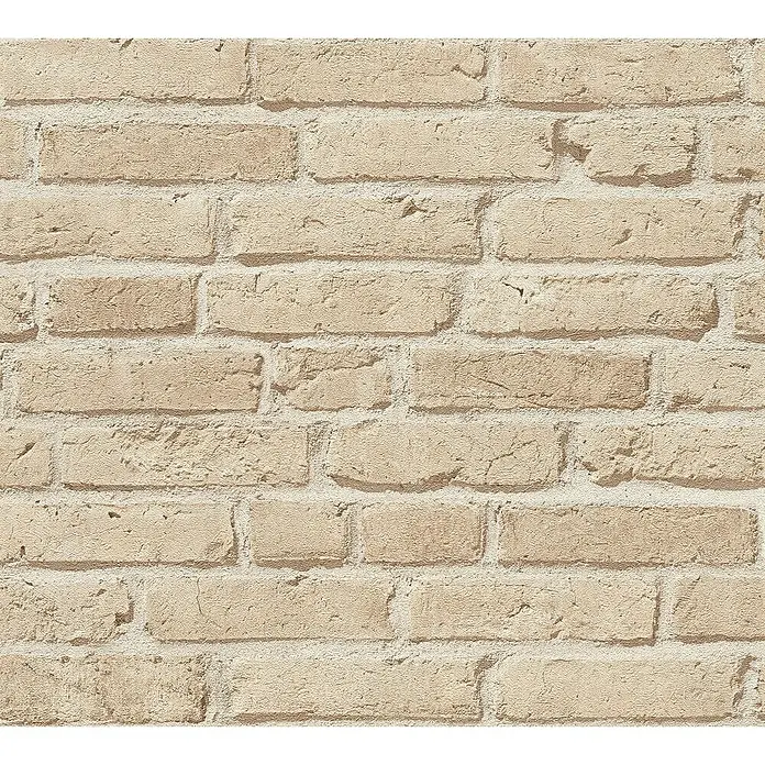 A.S. Création Elements Vliestapete Backsteinmauer II - Beige/Creme, Steinoptik, 10,05 x 0,53 m - Nahaufnahme einer beigen Backsteinmauer, die ein warmes und einladendes Gefühl vermittelt. Ideal als Hintergrund oder Textur für Designprojekte.