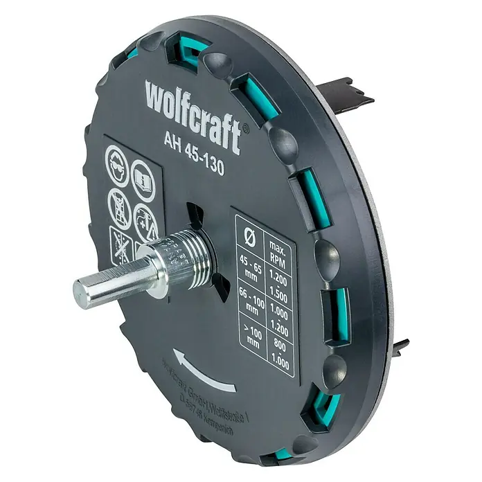 Wolfcraft Lochsäge verstellbar - Arbeitsdurchmesser: 45 mm - 90 mm, Schnitttiefe: 30 mm - Das Wolfcraft AH 45-130 Lochsägen-Set für präzise und saubere Schnitte in verschiedenen Materialien. Optimal für den professionellen und Heimwerker-Einsatz.