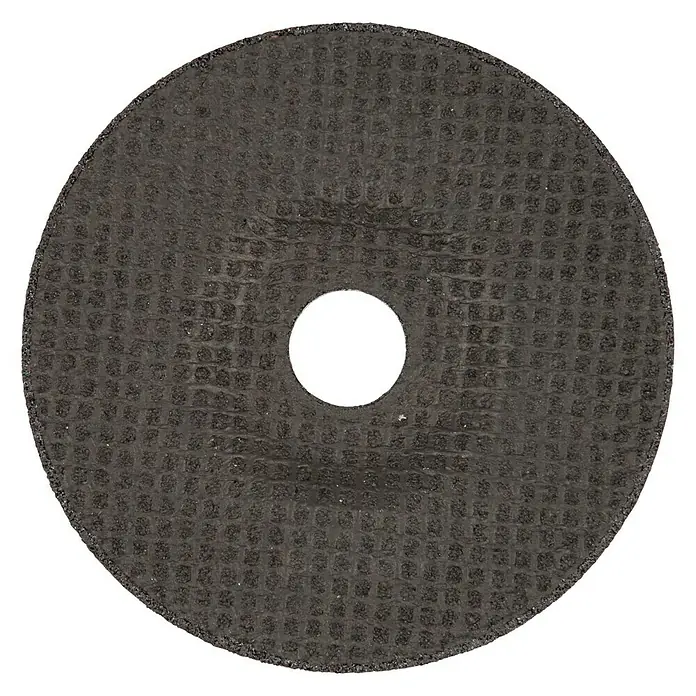 Wolfcraft Trennscheibe - 125 mm, 1 Stk., Geeignet für: Stein, Gekröpft - Nahaufnahme einer Trennscheibe mit feiner Körnung und zentralem Loch für Winkelschleifer.