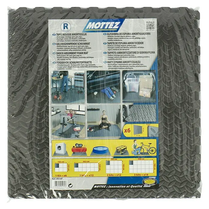Mottez Universalmatte - Grau, 60 x 60 cm - Mottez Dämmmatte: Vielseitig einsetzbar für Heimwerker, Sport und Yoga, bietet Isolation, Vibrationsdämpfung, Komfort und Sicherheit.