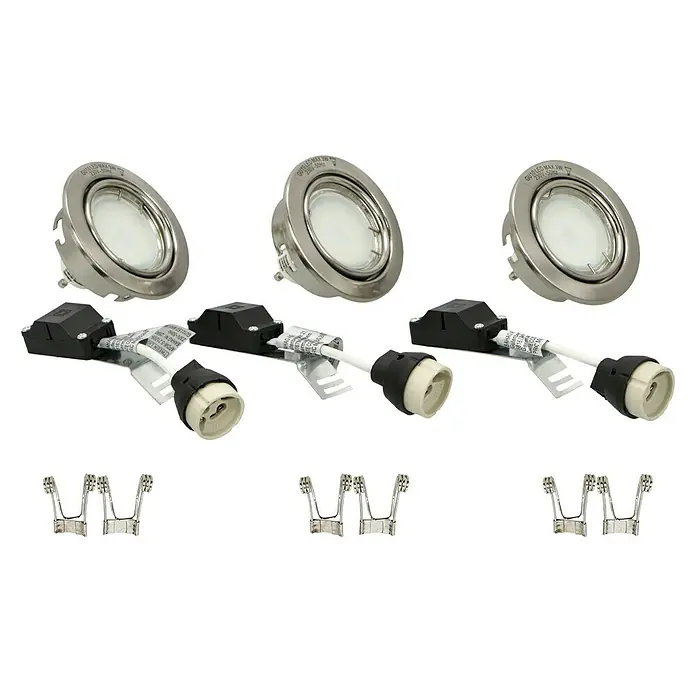 Tween Light LED-Einbauleuchten-Set - 9 W, Nickel matt, 3 Stk., Warmweiß - Drei Einbaustrahler-Sets mit silbernen Rahmen, Fassungen, Anschlusskästen und Halteklammern für eine einfache Installation.