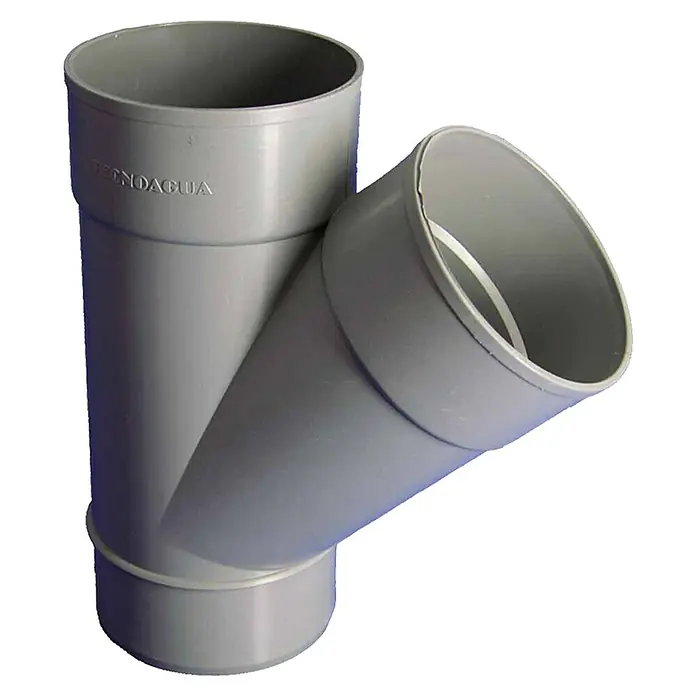 Tecnoagua Pieza T M-H - 50 mm, 45 ° - Racor en Y de PVC gris para fontanería. Conector de tubería duradero con tres aberturas para sistemas de drenaje.