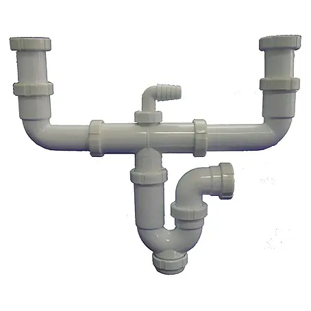 Tecnoagua  Sifón doble para fregadero tipo curvo con racor extensible