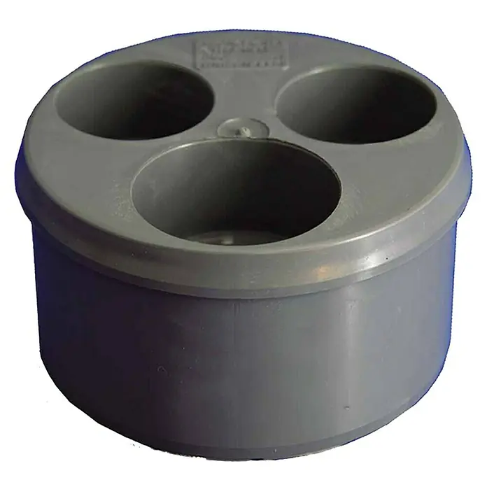 Tecnoagua Tapón PVC reducción triple M-H Ø110-40-40-40 - Diámetro de tubo: 110 mm, 40 mm, 40 mm, 40 mm - Manguito de cable gris con tres aberturas.
