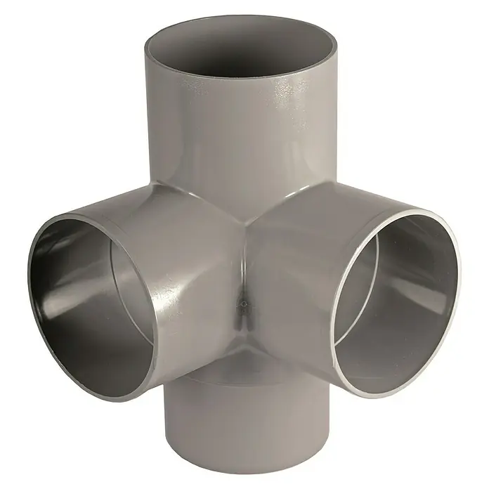 Tecnoagua Pieza T doble M-H - Diámetro: 110 mm - Conexión de tubo de PVC gris con cuatro aberturas, ideal para sistemas de fontanería complejos. Construcción duradera para un rendimiento duradero.