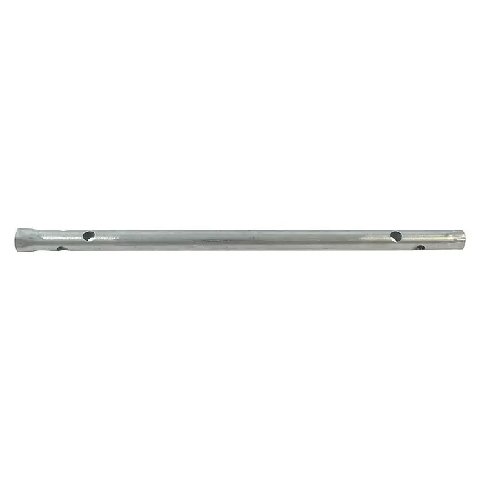 Rousseau Llave de apriete - Ancho de llave: 9 mm - 11 mm - Aquí hay un primer plano de un poste de metal que presenta múltiples orificios, destacando un componente funcional y versátil.