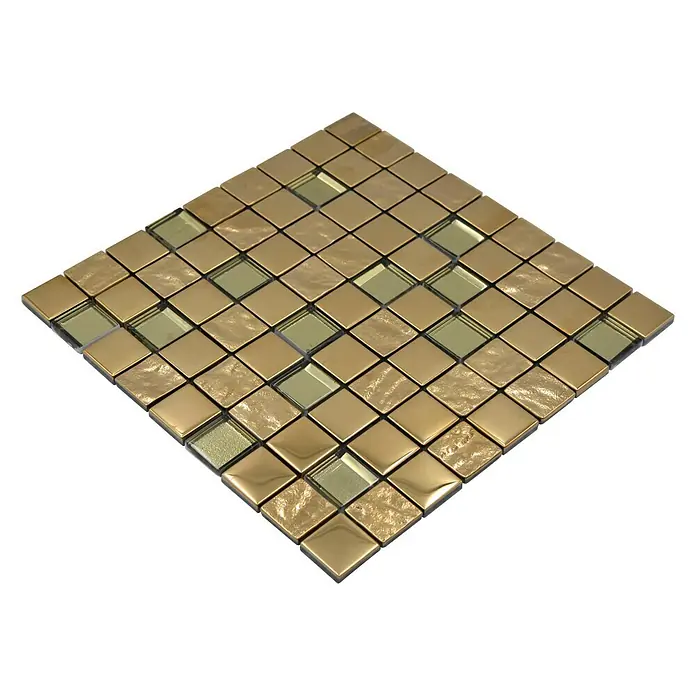 Mosaikfliese Quadrat Crystal XCM 32G03 - 30 x 30 cm, Gold, Glänzend - Quadratische Goldmosaikfliese für Wandverkleidung mit subtilen, verschiedenfarbigen Akzenten. Für stilvolle Innenräume, langlebig und schick.