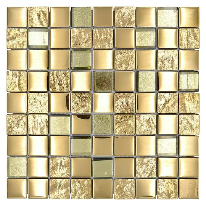 Mosaikfliese Quadrat Crystal XCM 32G03 - 30 x 30 cm, Gold, Glänzend - Quadratische Goldmosaikfliesen, die eine luxuriöse und reflektierende Oberfläche für jede Inneneinrichtung bieten.