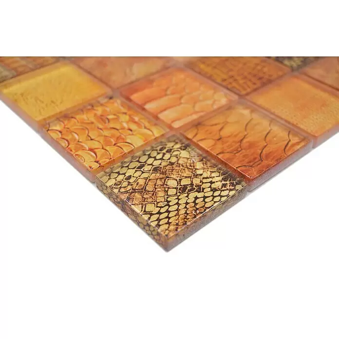 Mosaikfliese Crystal Wildlife XCM WL48 - 29,8 x 29,8 cm, Orange, Glänzend - Detailaufnahme