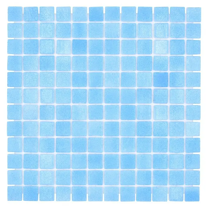 Mosaikfliese Eco Niebla VP501PAT - 31,6 x 31,6 cm, Blau/Türkis, Matt - Nahaufnahme von hellblauen Mosaikfliesen, die sich ideal für die Gestaltung von Badezimmern oder Schwimmbädern eignen.