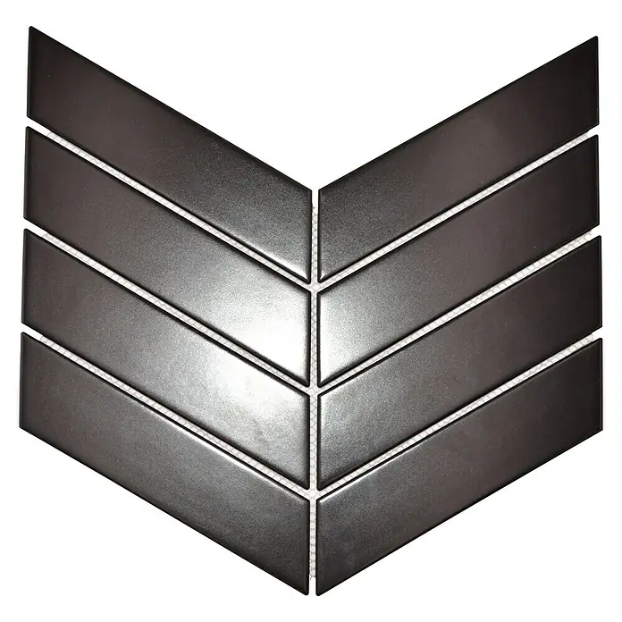 Mosaikfliese Chevron Uni CHEV 09 - 31,8 x 22,4 cm, Schwarz, Matt - Schwarzes Chevron-Mosaik für stilvolle Wand- und Bodengestaltung, ideal für moderne Innenräume. Die glänzende Oberfläche verleiht Eleganz.