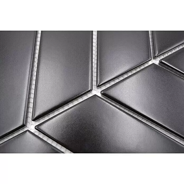 Mosaikfliese Chevron Uni CHEV 09 - 31,8 x 22,4 cm, Schwarz, Matt - Detailaufnahme