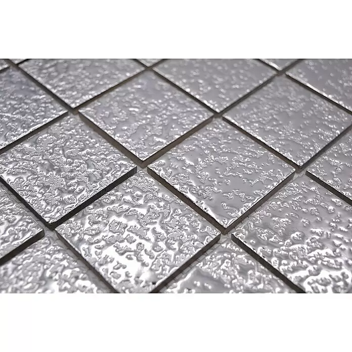 Mosaikfliese Uni SB 595 - 30,6 x 30,6 cm, Silber, Glänzend - Detailaufnahme
