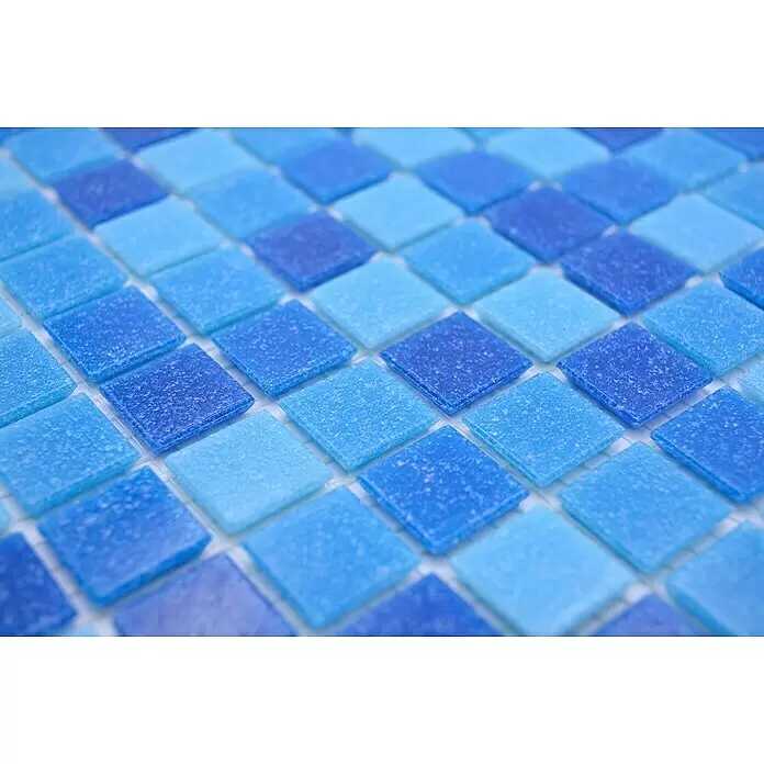 Mosaikfliese Quadrat Crystal Mix GM A 335P - 32,7 x 30,5 cm, Blau/Hellblau, Glänzend - Detailaufnahme