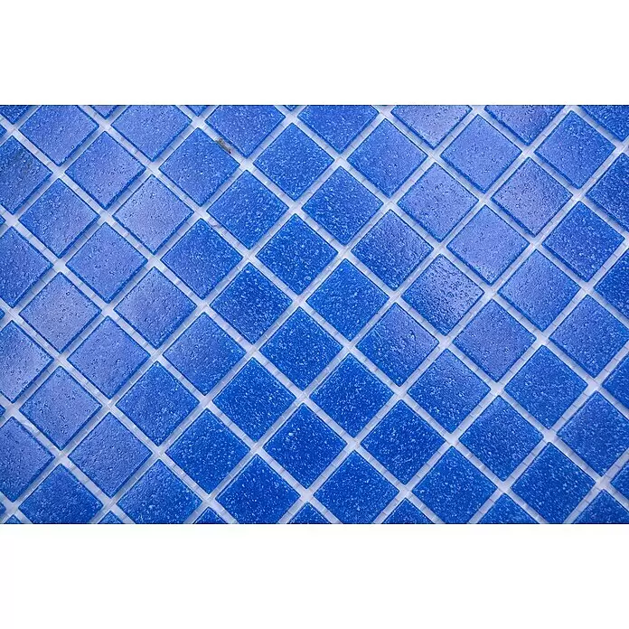 Mosaikfliese Quadrat Crystal Uni GM A 38P - 32,7 x 30,5 cm, Dunkelblau, Glänzend - Blaue, quadratische Mosaikfliesen mit strukturierter Oberfläche, diagonal angeordnet.